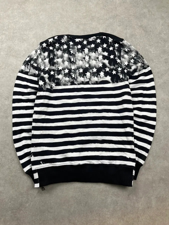 SS2018 Balmain Black & White Flag Star Striped Side Zip Sweater hCUAraX 6