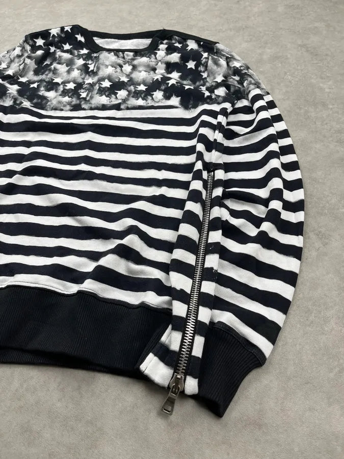 SS2018 Balmain Black & White Flag Star Striped Side Zip Sweater hCUAraX 4