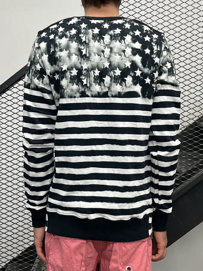 SS2018 Balmain Black & White Flag Star Striped Side Zip Sweater hCUAraX 2