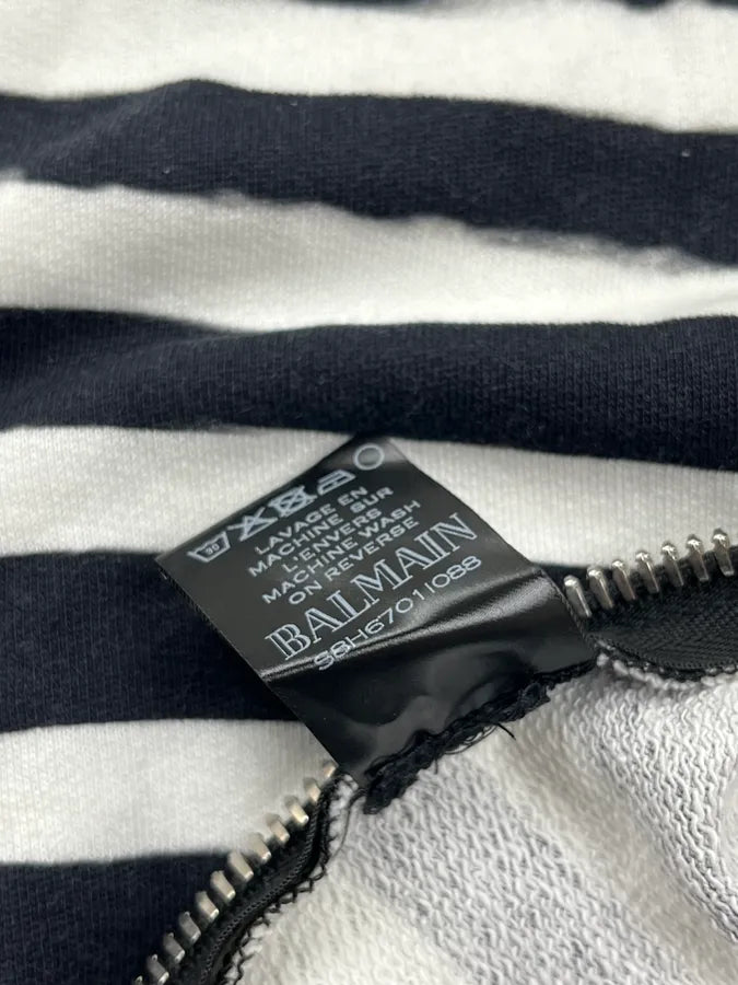 SS2018 Balmain Black & White Flag Star Striped Side Zip Sweater hCUAraX 9