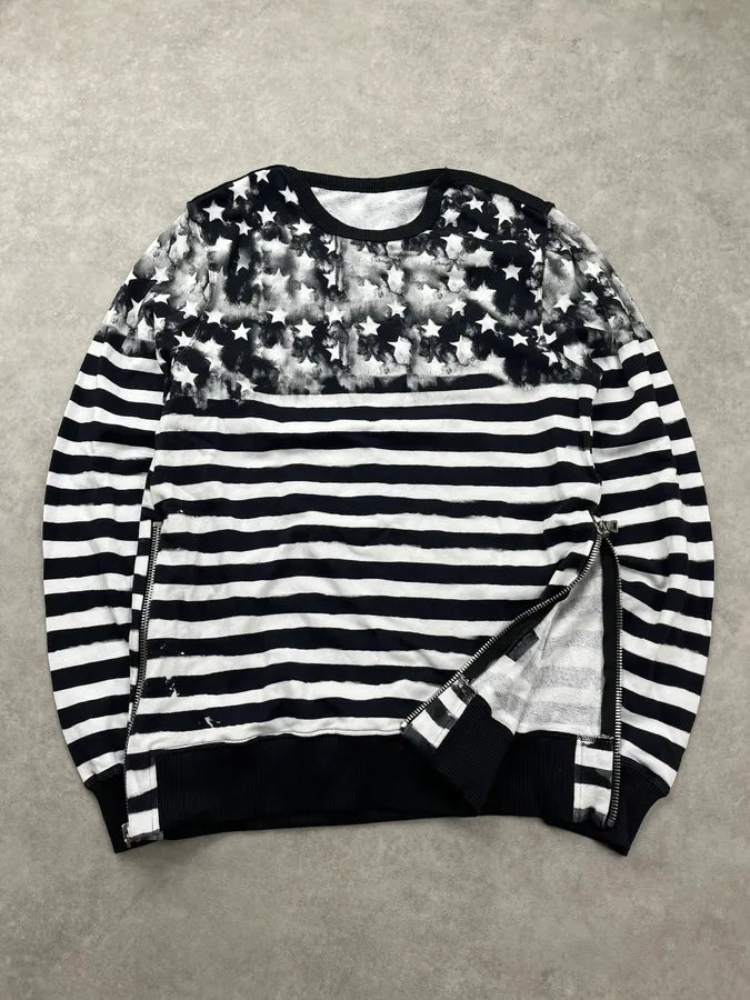 SS2018 Balmain Black & White Flag Star Striped Side Zip Sweater hCUAraX 3