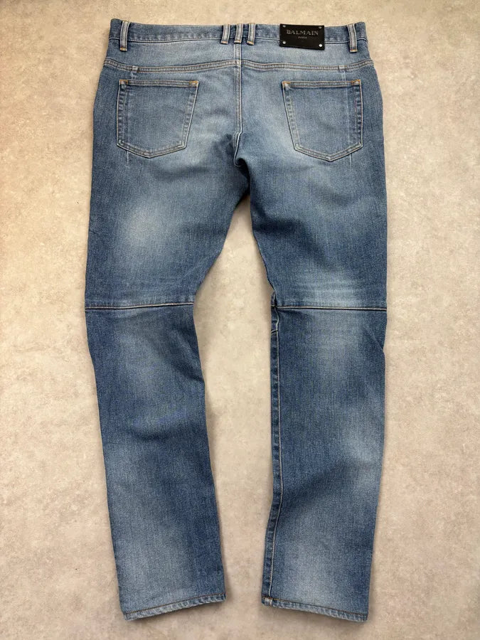 SS2018 Balmain Blue Denim Biker Jeans AKFrJUQ 5
