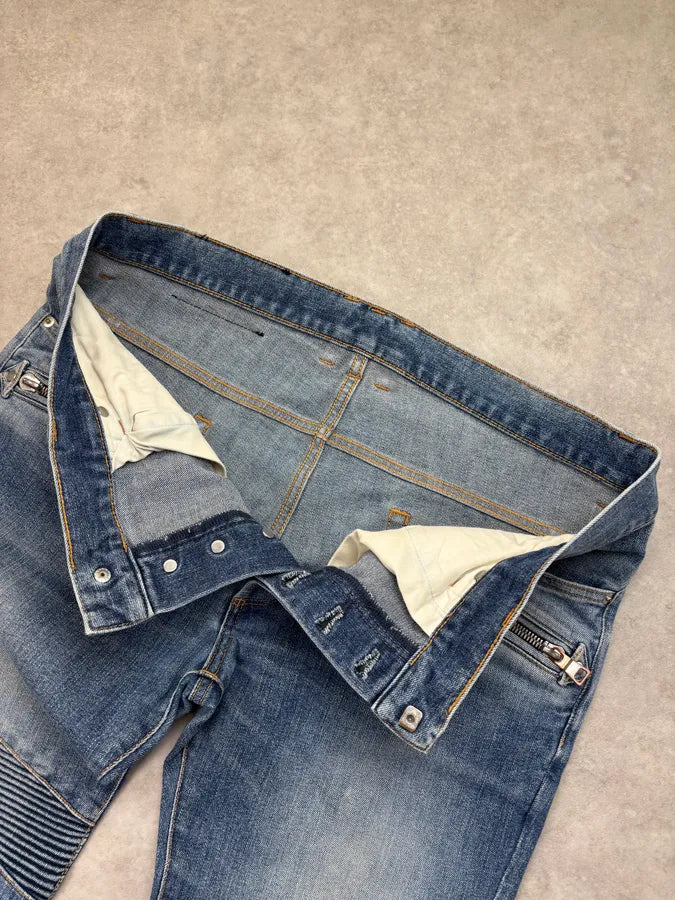 SS2018 Balmain Blue Denim Biker Jeans AKFrJUQ 9