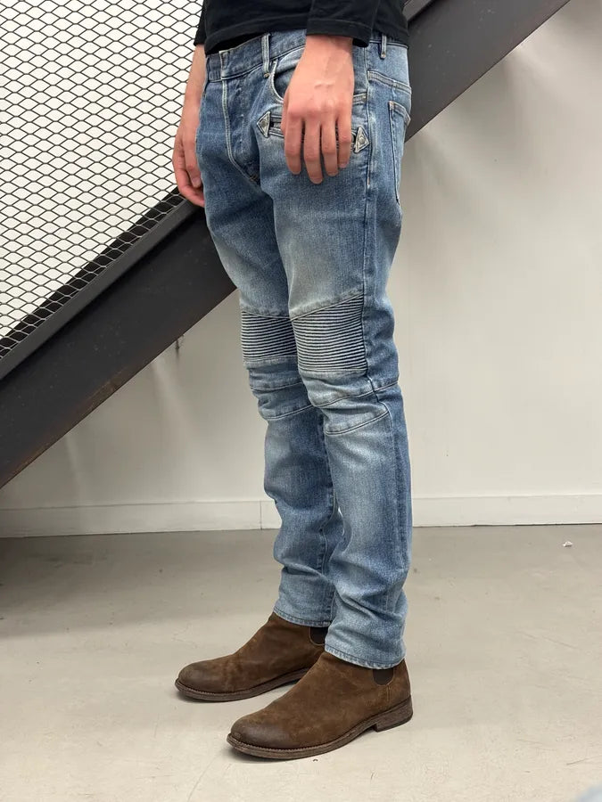 SS2018 Balmain Blue Denim Biker Jeans AKFrJUQ 2