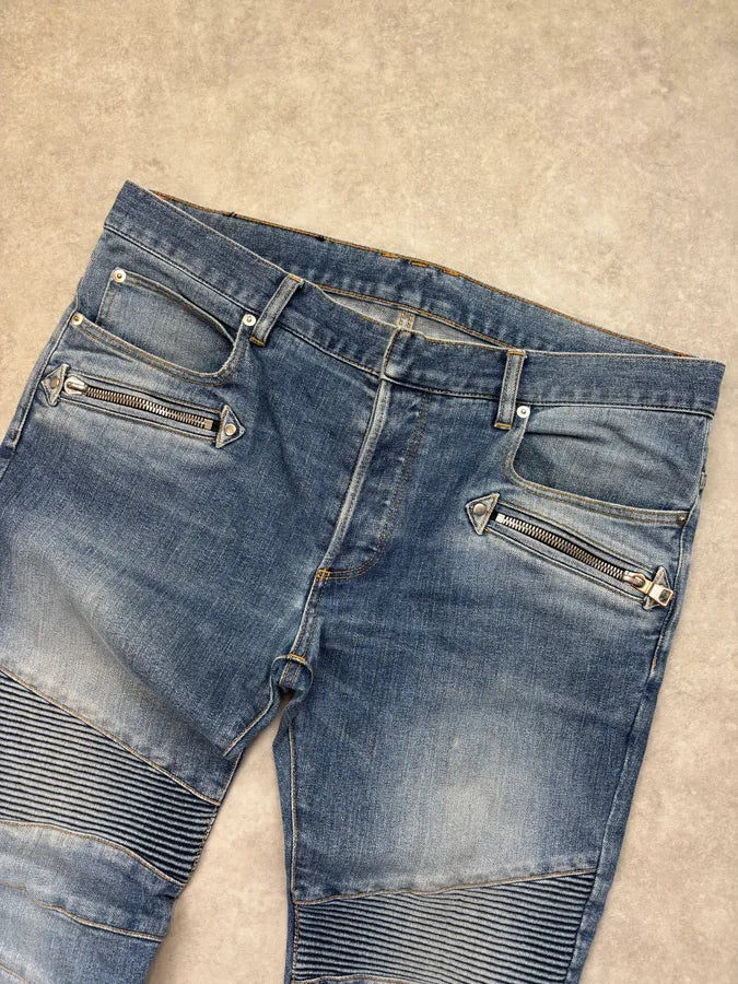 SS2018 Balmain Blue Denim Biker Jeans AKFrJUQ 4