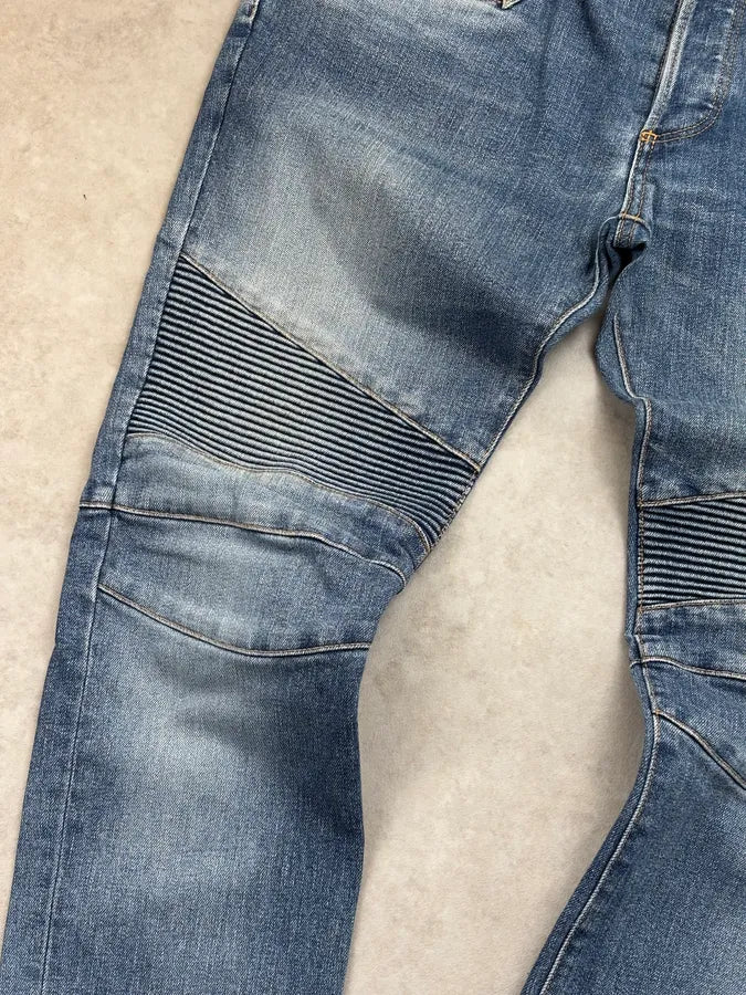 SS2018 Balmain Blue Denim Biker Jeans AKFrJUQ 8