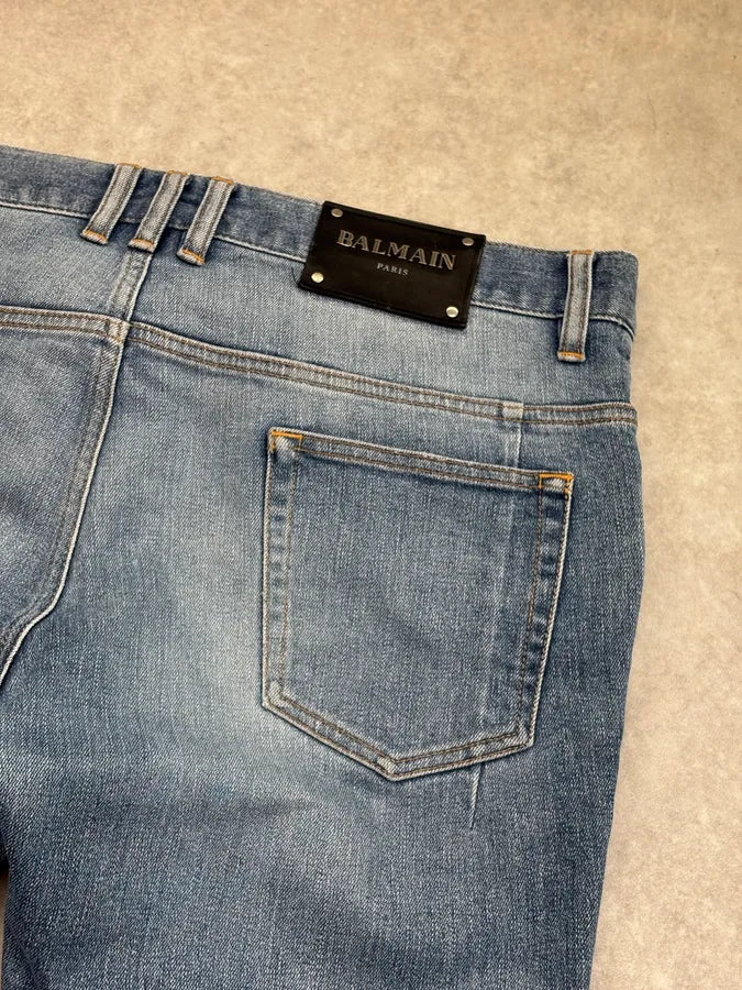 SS2018 Balmain Blue Denim Biker Jeans AKFrJUQ 7