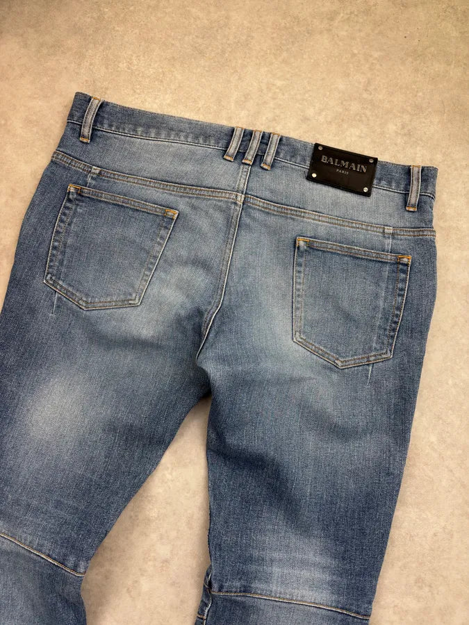 SS2018 Balmain Blue Denim Biker Jeans AKFrJUQ 6