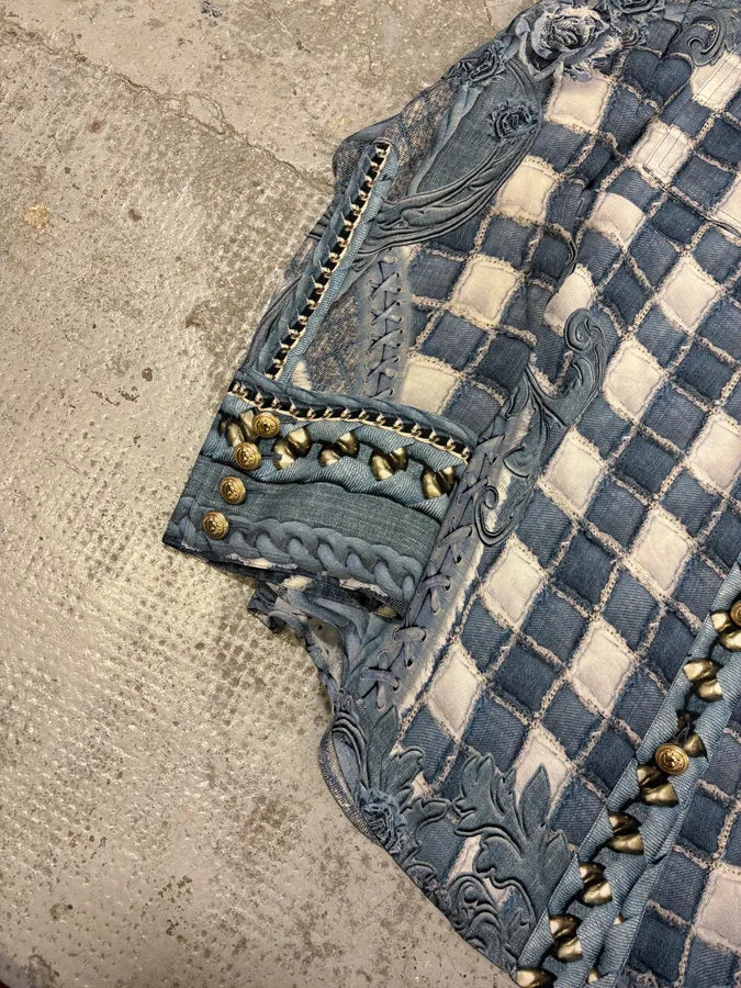 Balmain Blue Silk Royal Checkered Buttoned Shirt zcjUOXw 5
