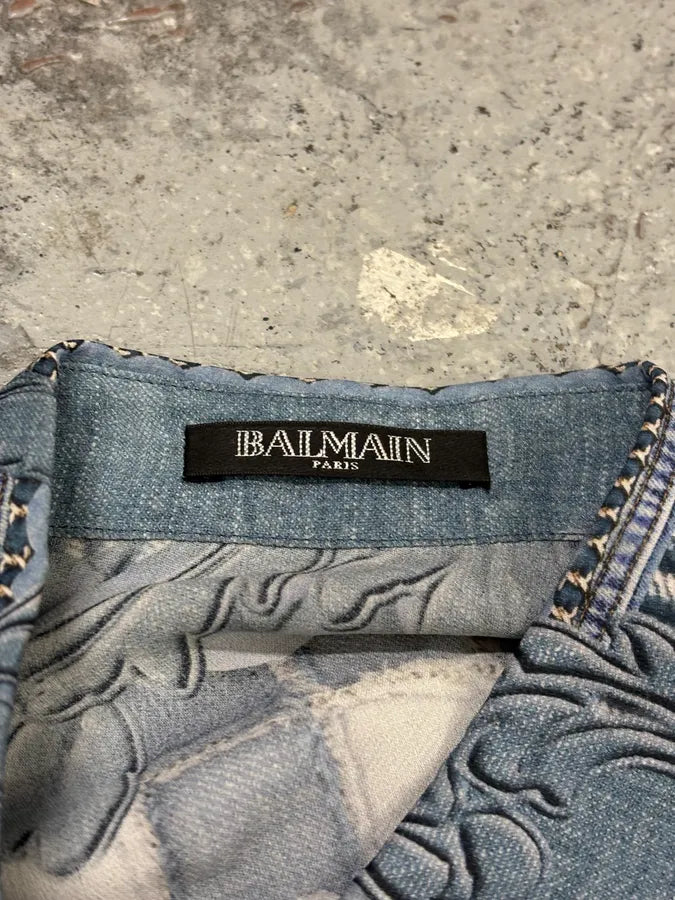 Balmain Blue Silk Royal Checkered Buttoned Shirt zcjUOXw 6