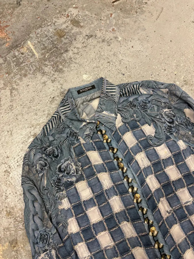 Balmain Blue Silk Royal Checkered Buttoned Shirt zcjUOXw 4