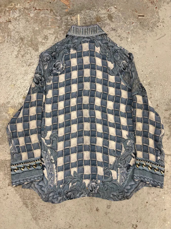 Balmain Blue Silk Royal Checkered Buttoned Shirt zcjUOXw 7