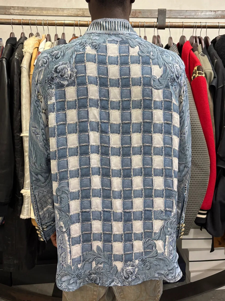Balmain Blue Silk Royal Checkered Buttoned Shirt zcjUOXw 1