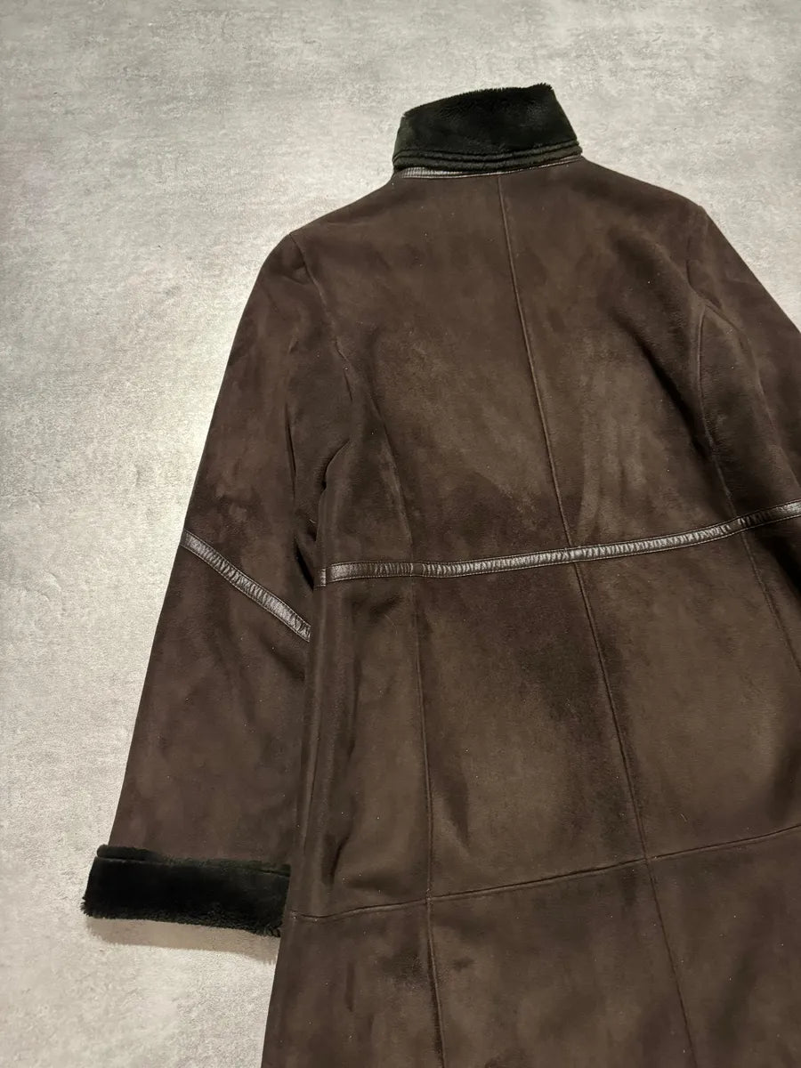 Balmain Brown Trench Suede Leather Fur Coat QFaDRhk 3