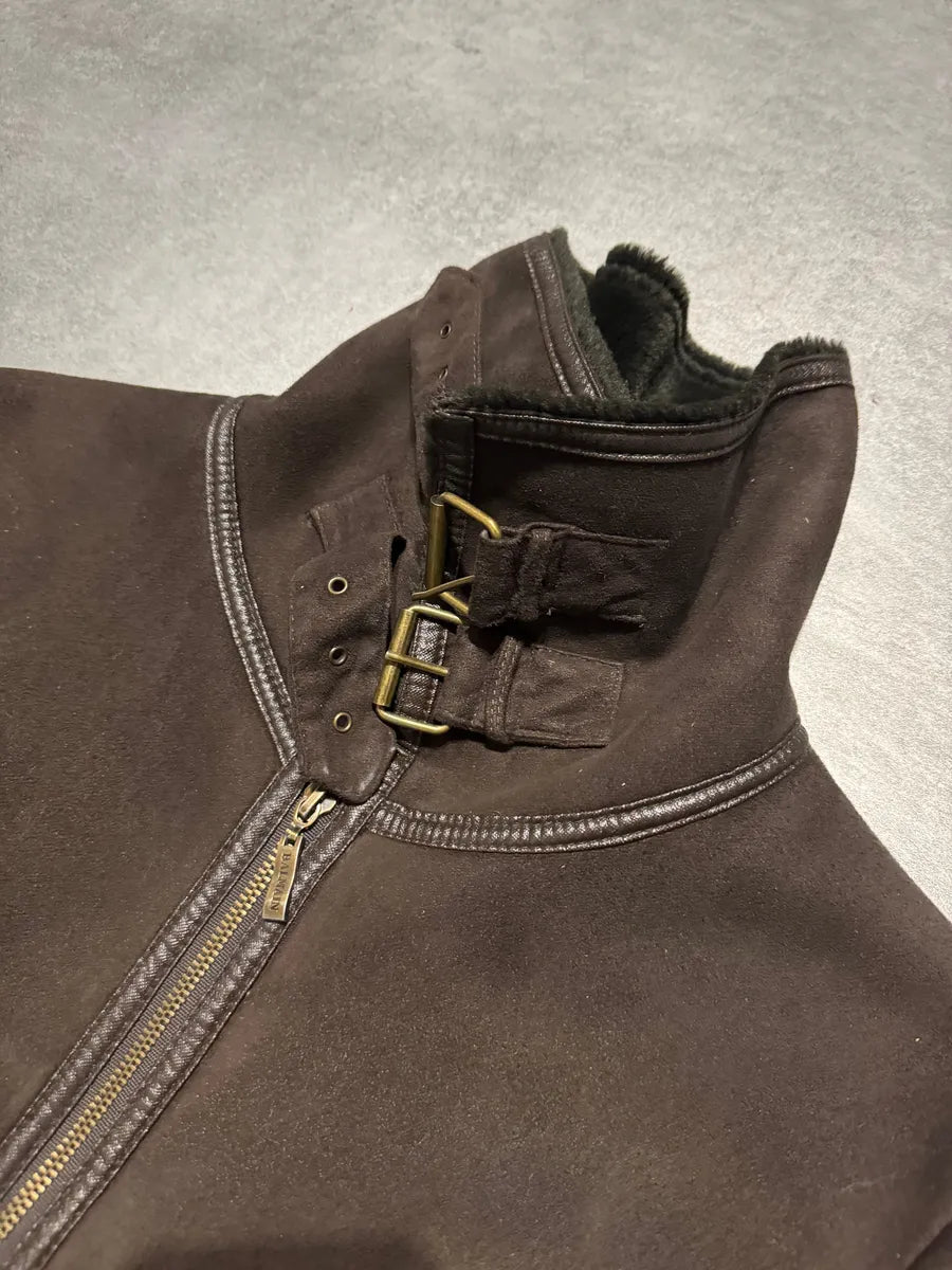 Balmain Brown Trench Suede Leather Fur Coat QFaDRhk 7