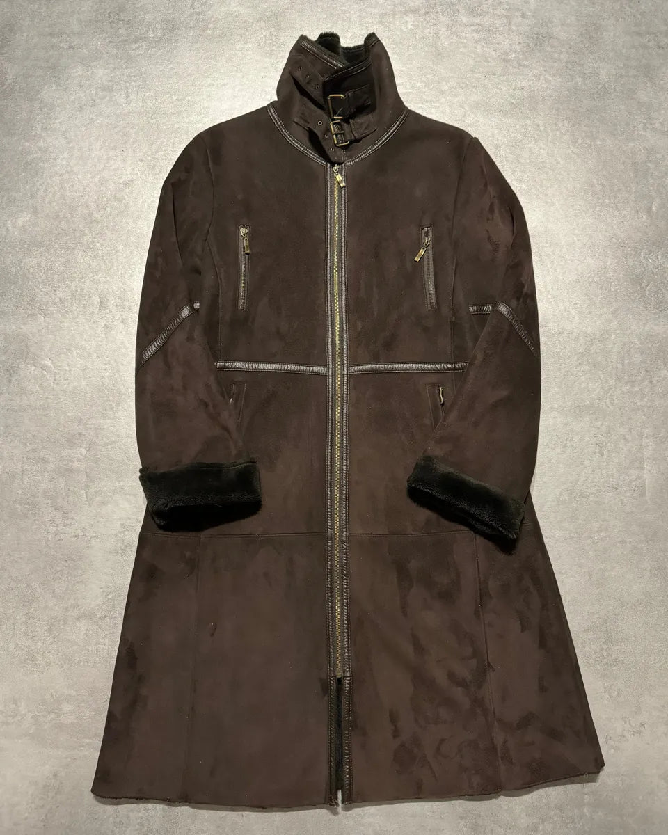 Balmain Brown Trench Suede Leather Fur Coat (S) 2