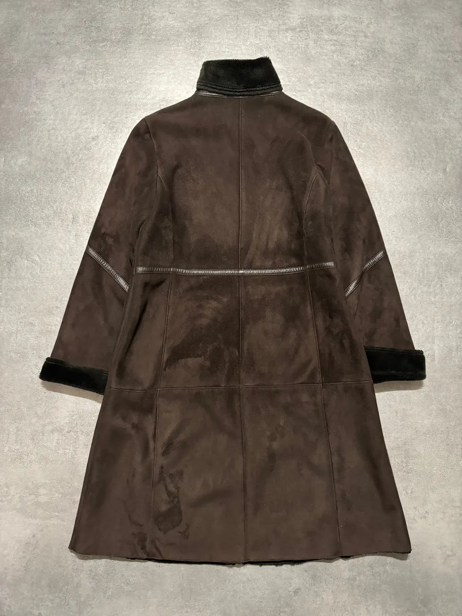 Balmain Brown Trench Suede Leather Fur Coat (S) 4