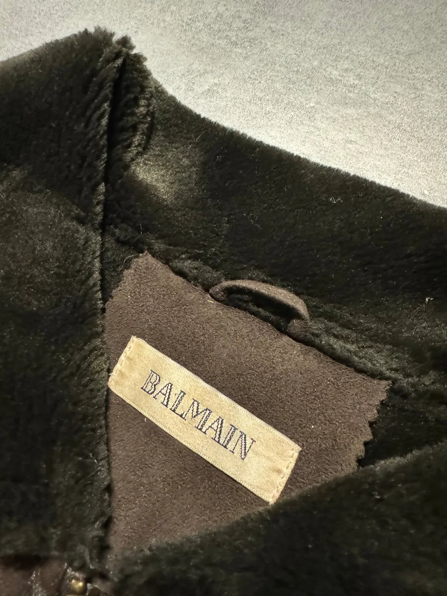 Balmain Brown Trench Suede Leather Fur Coat (S) 5