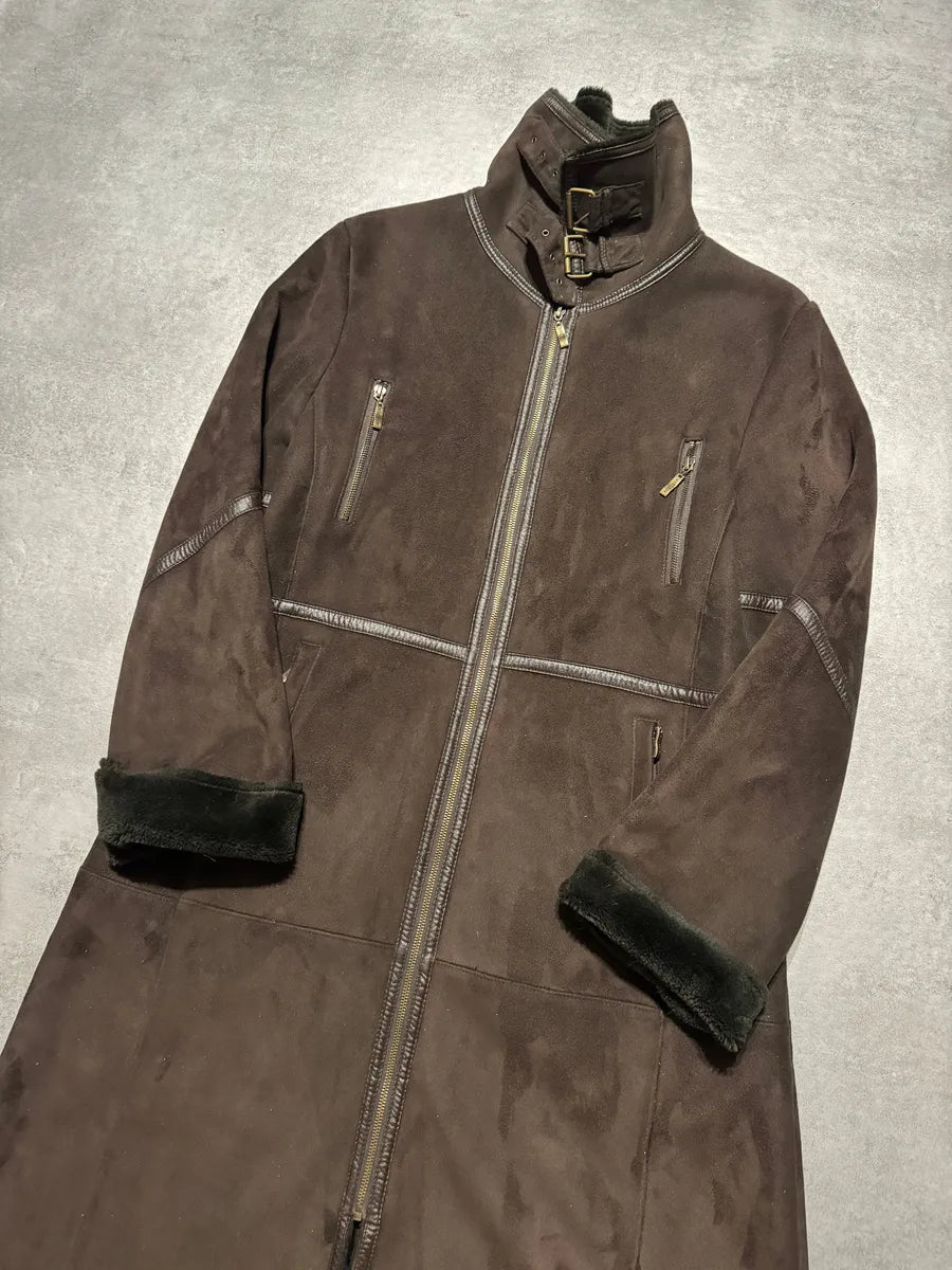 Balmain Brown Trench Suede Leather Fur Coat (S) 8