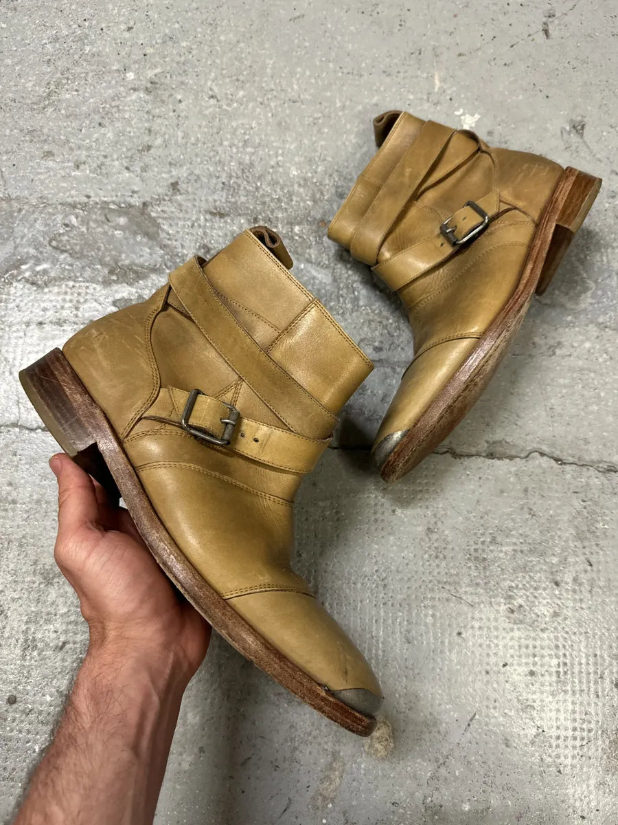 Balmain Camel Avant-Garde Buckle Leather Biker Shoes recYotu 0