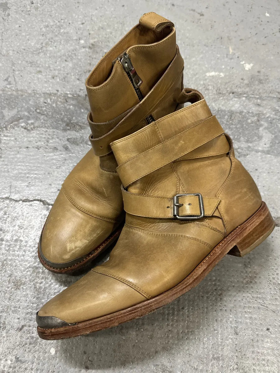 Balmain Camel Avant-Garde Buckle Leather Biker Shoes recYotu 1