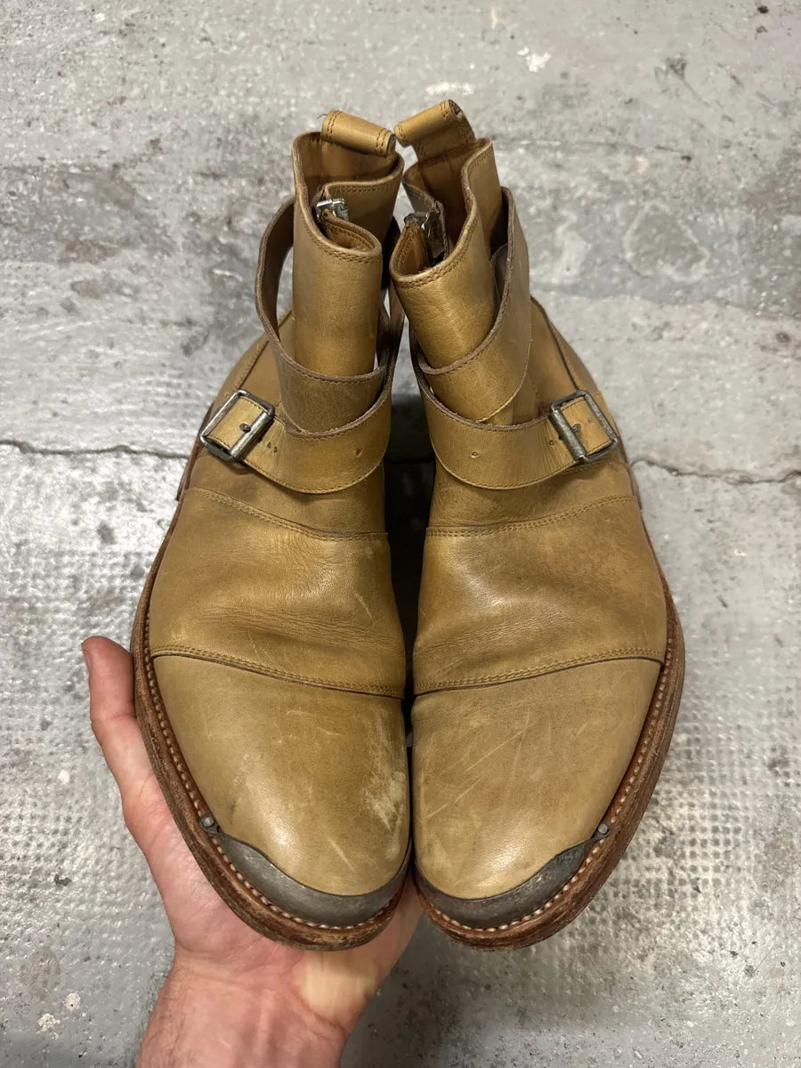 Balmain Camel Avant-Garde Buckle Leather Biker Shoes recYotu 2