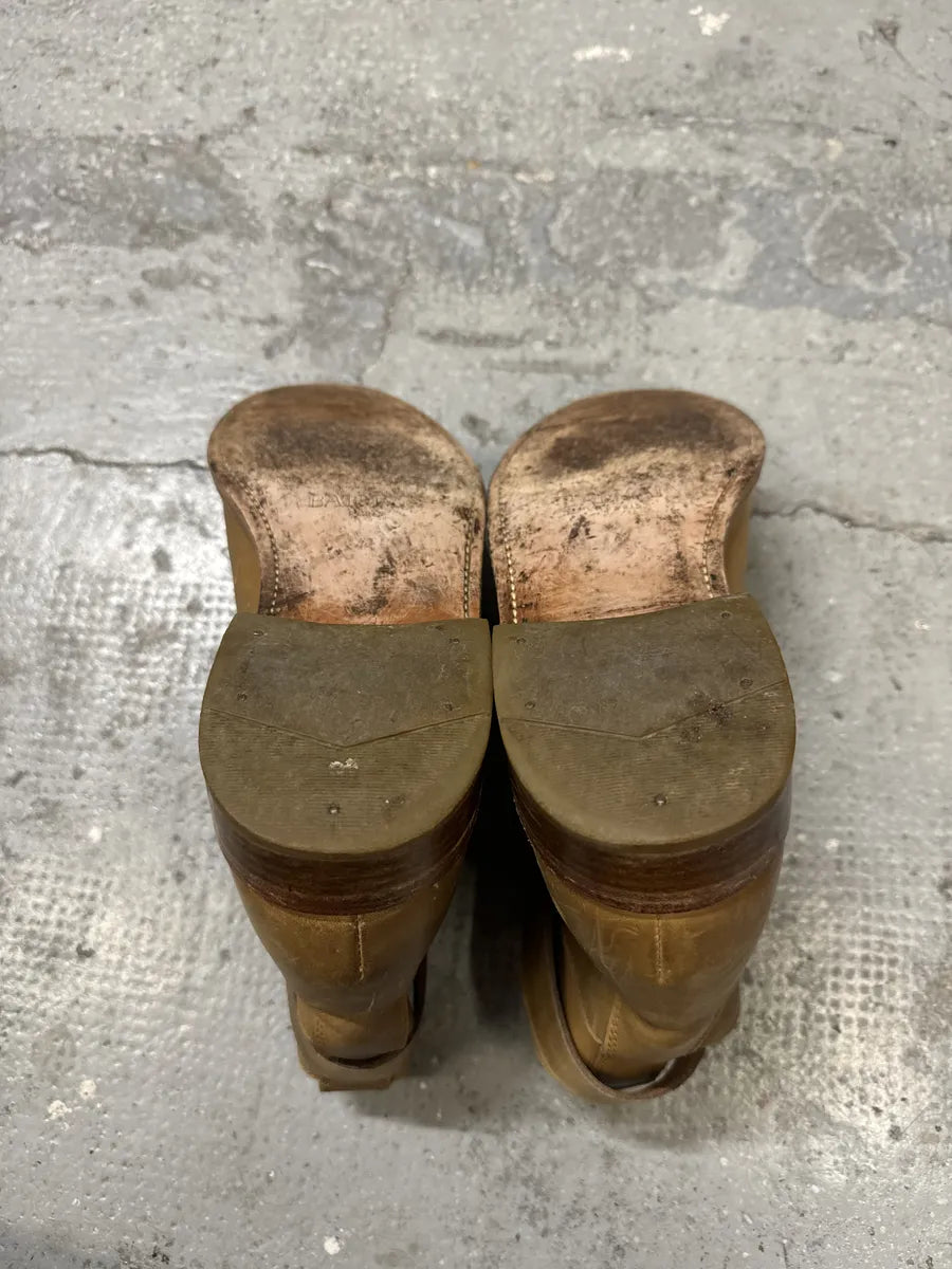 Balmain Camel Avant-Garde Buckle Leather Biker Shoes recYotu 8