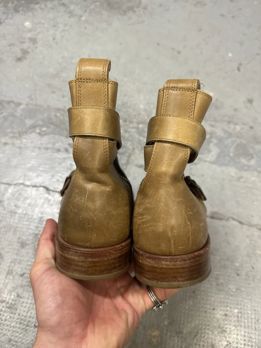 Balmain Camel Avant-Garde Buckle Leather Biker Shoes recYotu 9