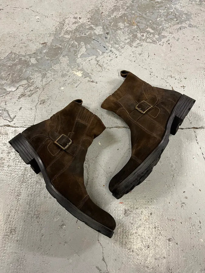 Balmain Dark Brown Ankle Suede Leather Boots DalIYru 1