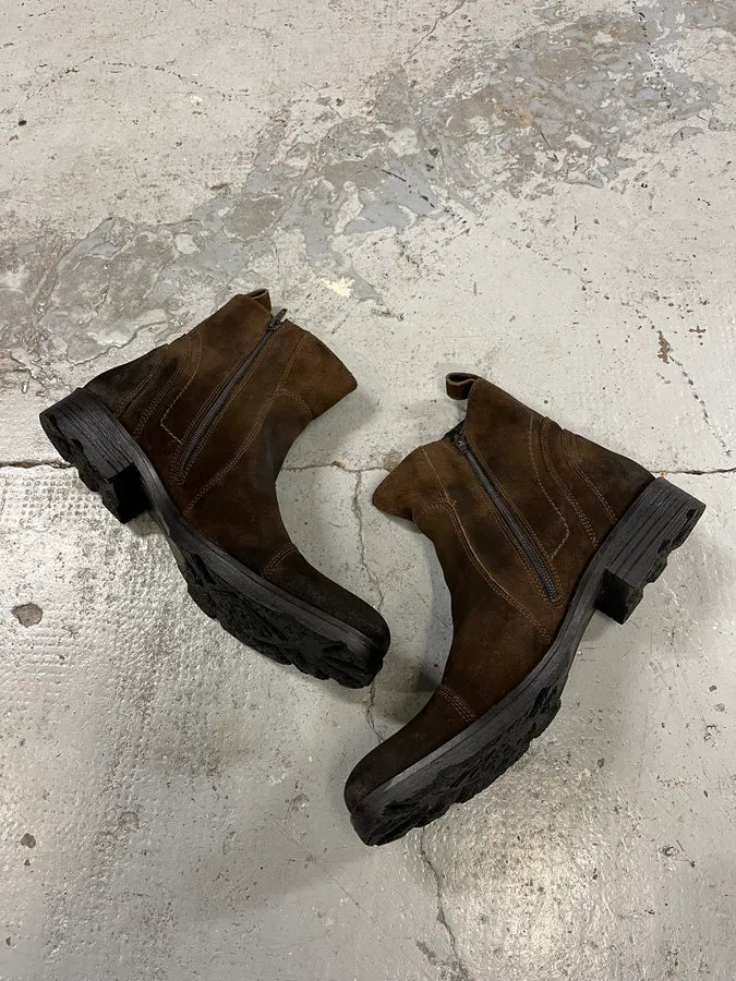 Balmain Dark Brown Ankle Suede Leather Boots DalIYru 2