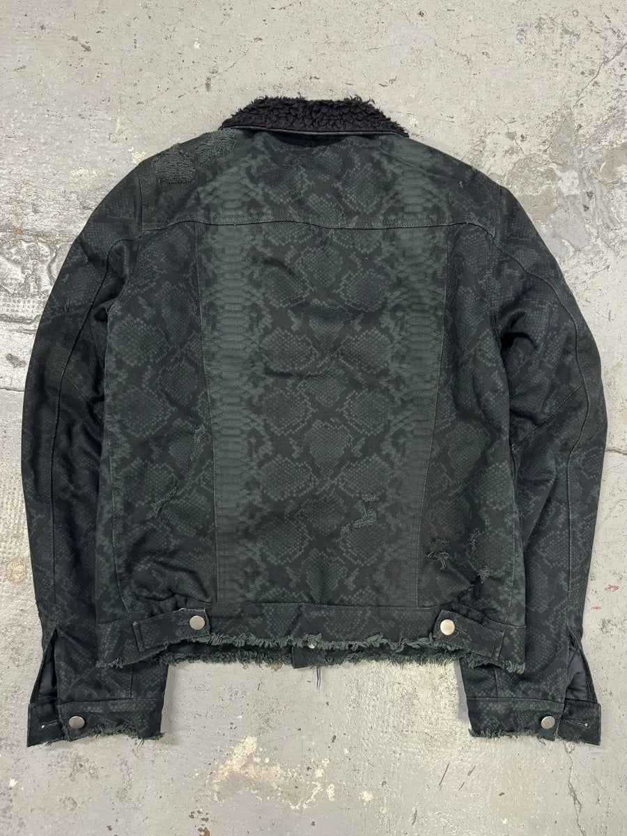 Balmain Dark Green Python Effect Distressed Avant-Garde Jacket ovgtzdy 1