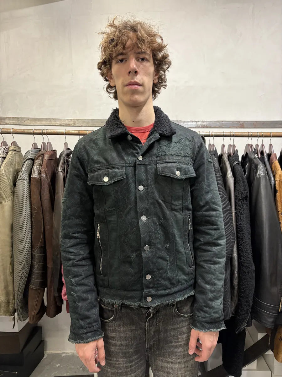 Balmain Dark Green Python Effect Distressed Avant-Garde Jacket ovgtzdy 2