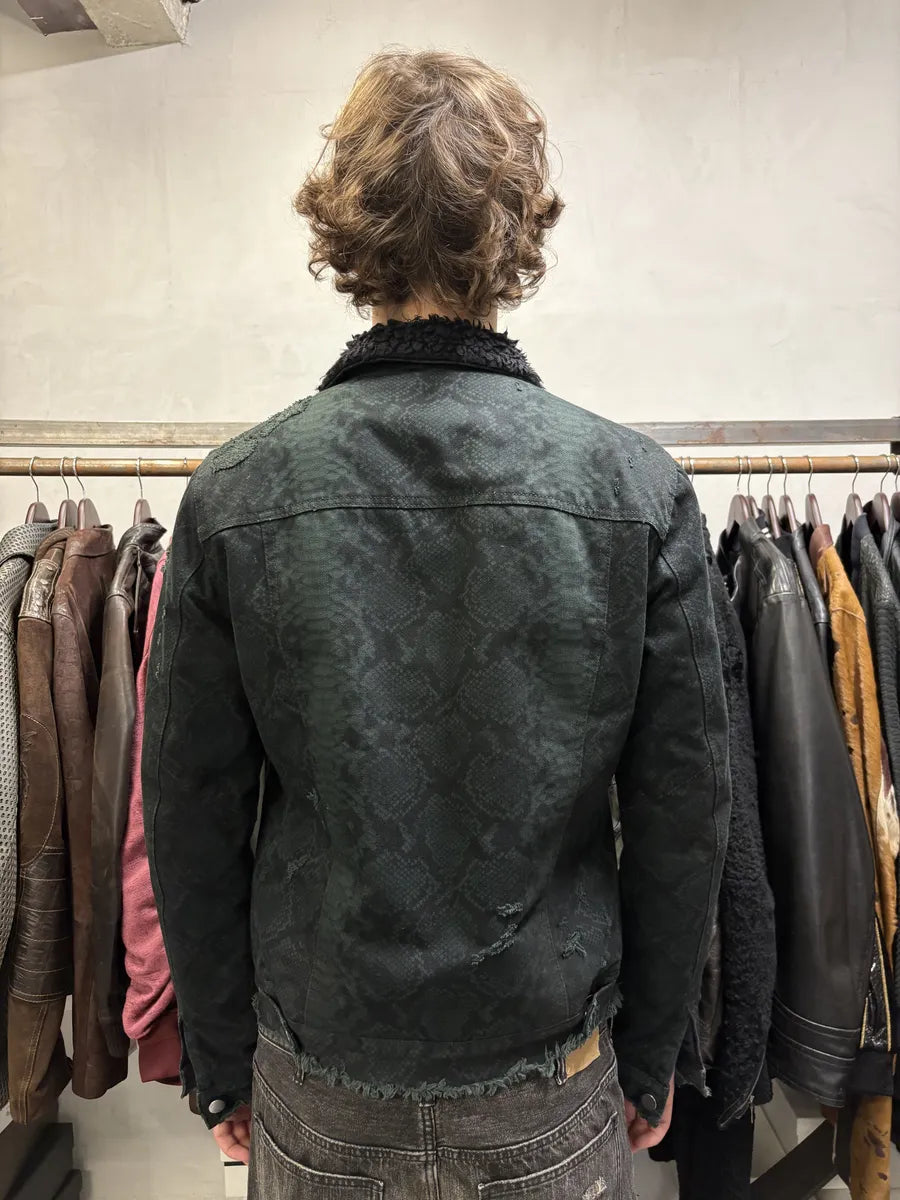 Balmain Dark Green Python Effect Distressed Avant-Garde Jacket ovgtzdy 3