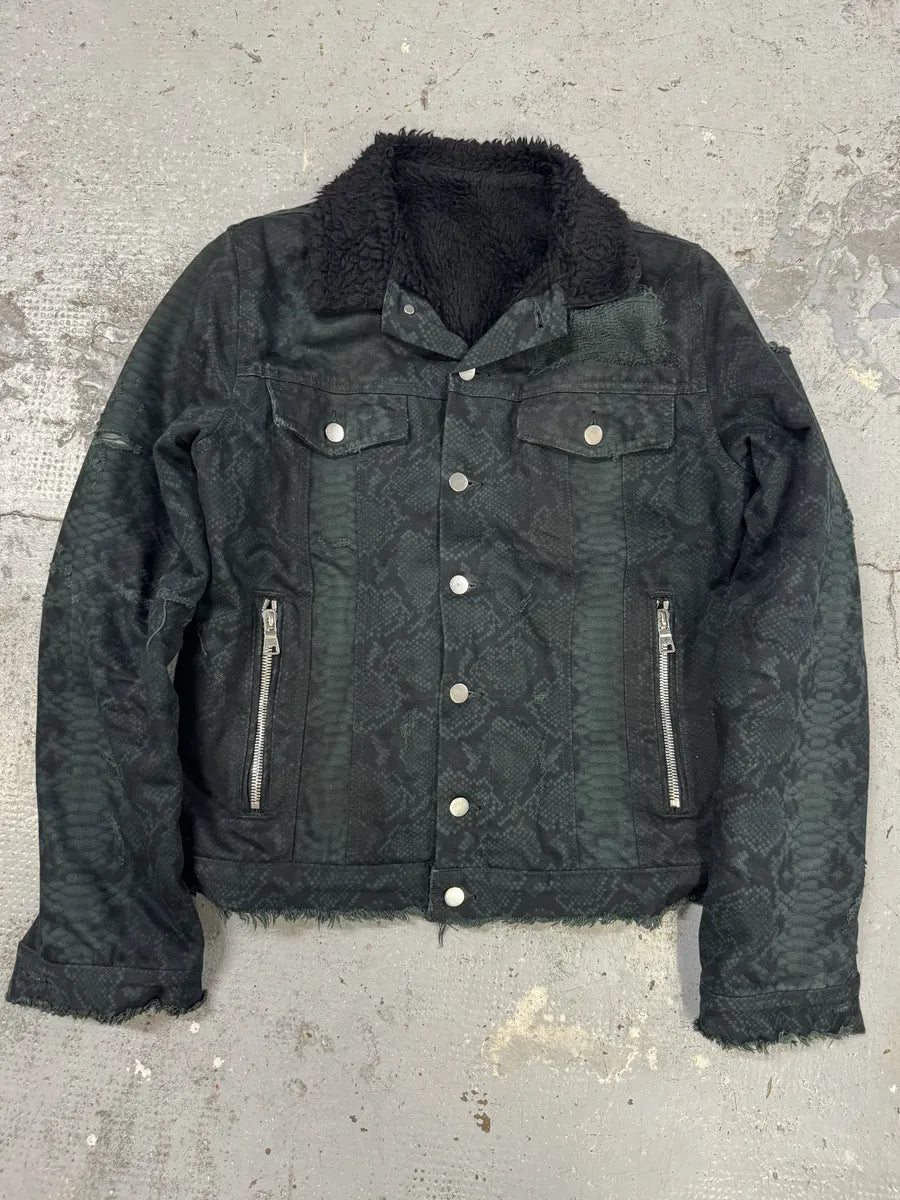 Balmain Dark Green Python Effect Distressed Avant-Garde Jacket ovgtzdy 4