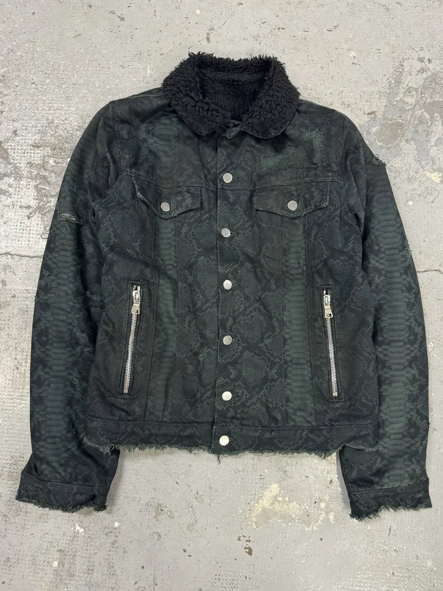 Balmain Dark Green Python Effect Distressed Avant-Garde Jacket ovgtzdy 5