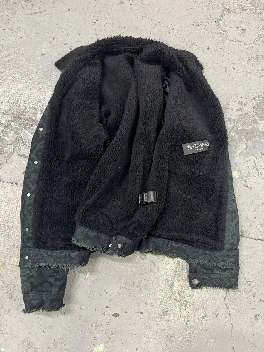 Balmain Dark Green Python Effect Distressed Avant-Garde Jacket ovgtzdy 6