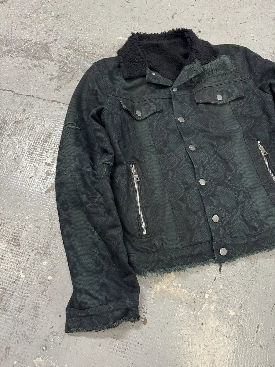 Balmain Dark Green Python Effect Distressed Avant-Garde Jacket ovgtzdy 7