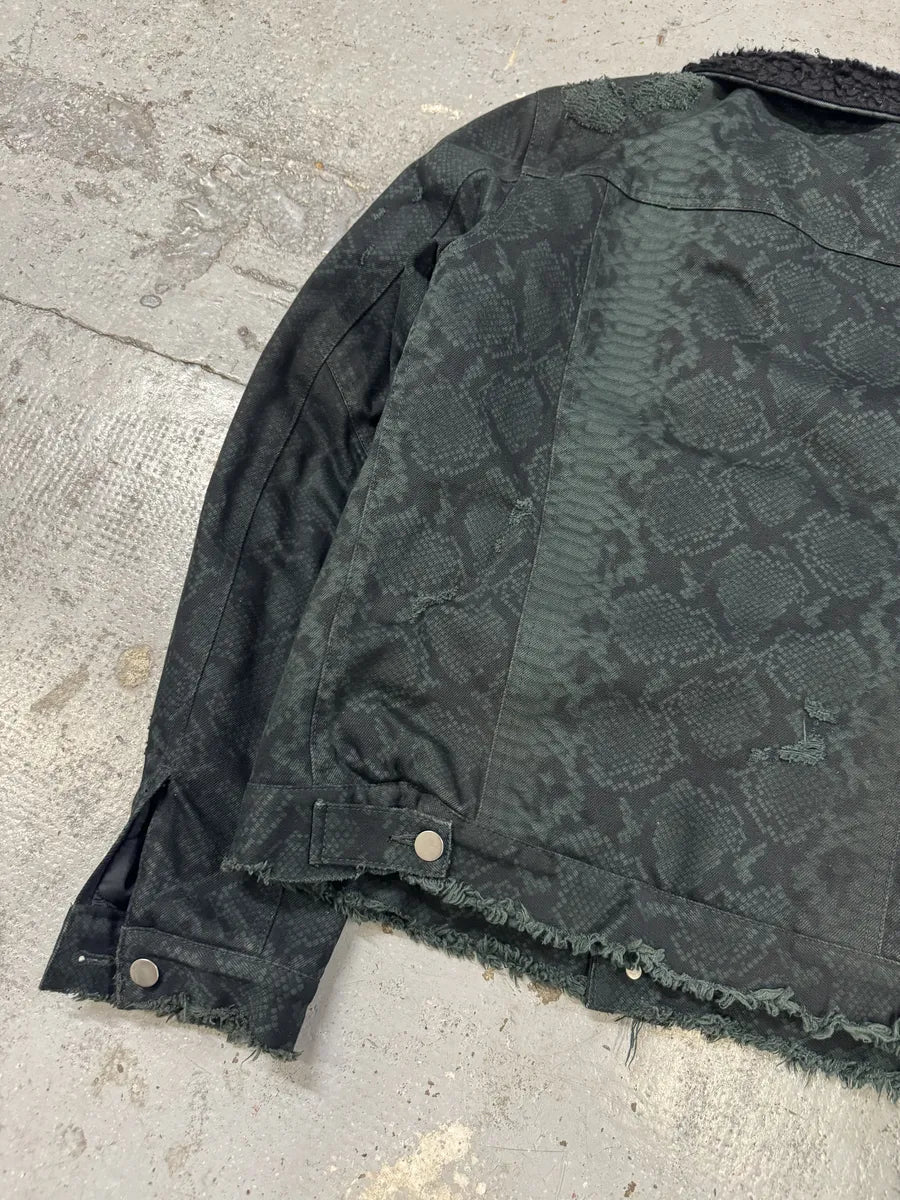 Balmain Dark Green Python Effect Distressed Avant-Garde Jacket ovgtzdy 8