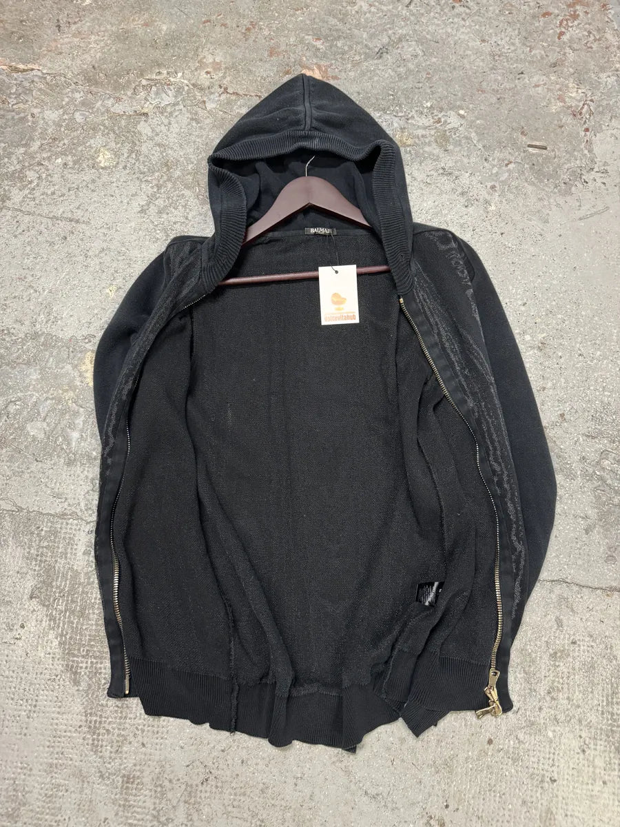 Balmain Dark Marble Effect Light Zip-up Sweater (S/M) DkOFRLp 11