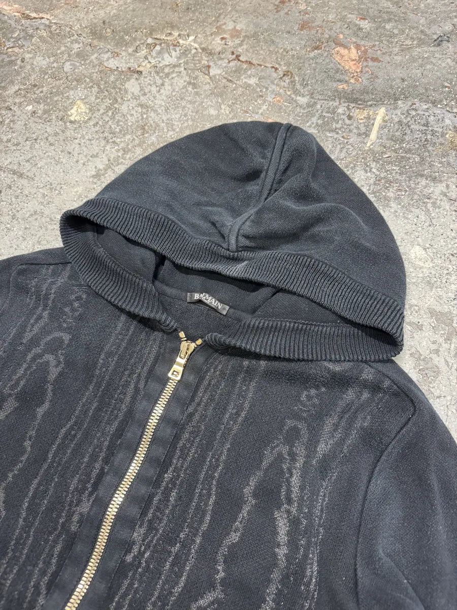 Balmain Dark Marble Effect Light Zip-up Sweater (S/M) DkOFRLp 6