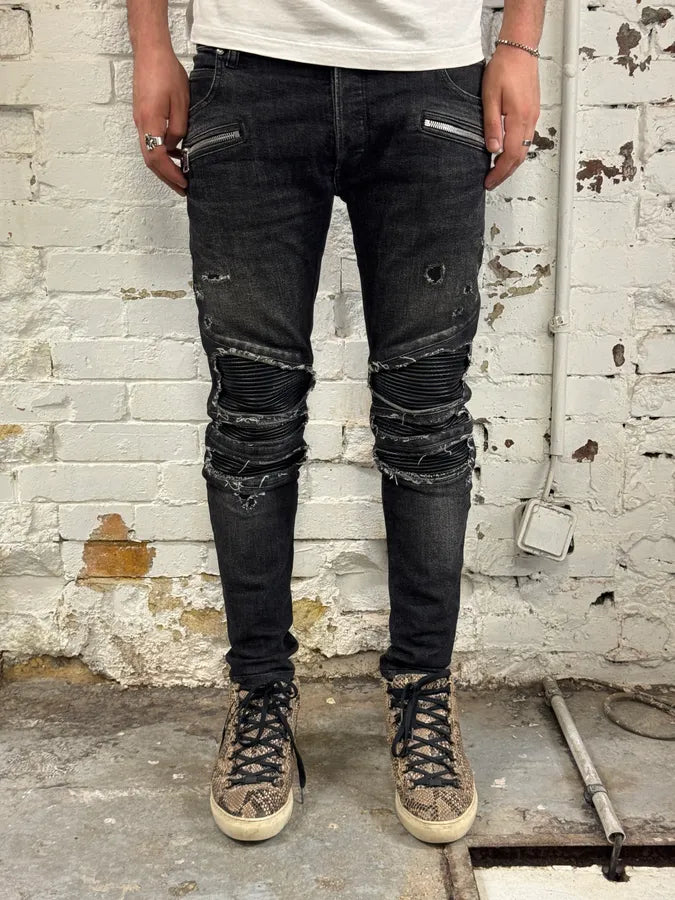 Balmain Distressed Biker Faded Black Slim Jeans JxBAhhB 0