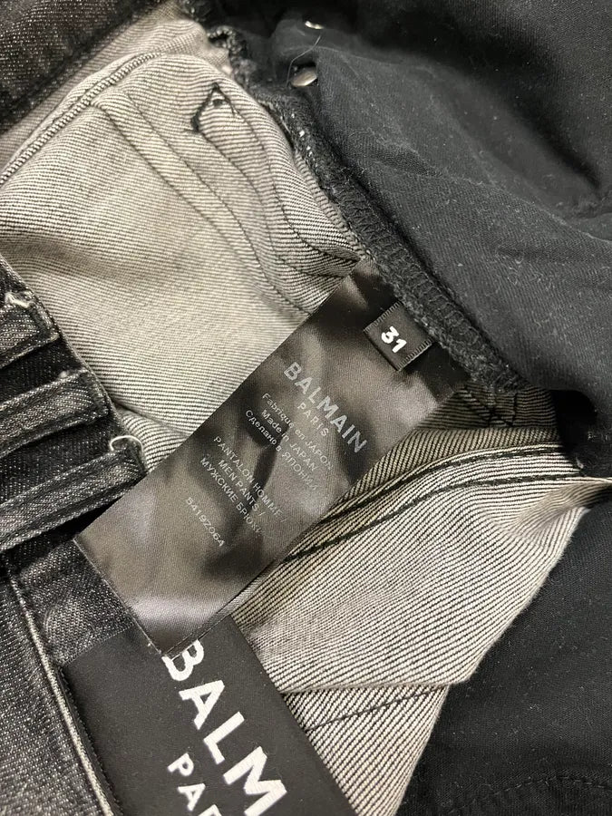 Balmain Distressed Biker Faded Black Slim Jeans JxBAhhB 12