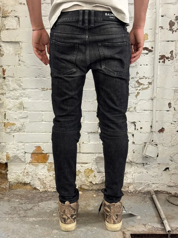 Balmain Distressed Biker Faded Black Slim Jeans JxBAhhB 3