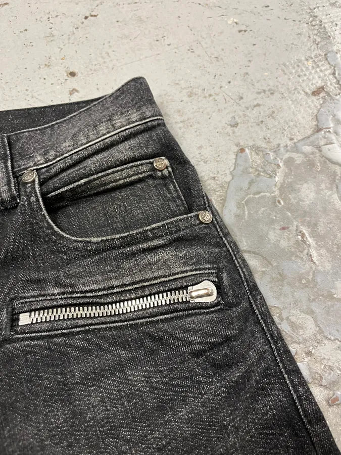 Balmain Distressed Biker Faded Black Slim Jeans JxBAhhB 5