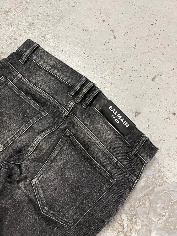 Balmain Distressed Biker Faded Black Slim Jeans JxBAhhB 9
