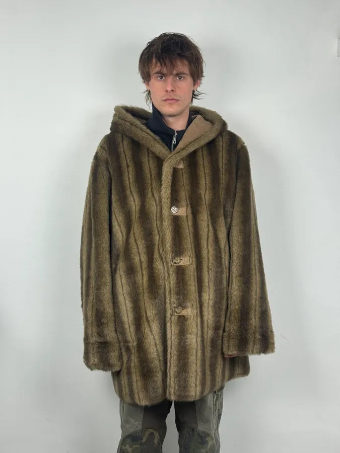 Balmain Faux Fur Reversible Beige Hooded Coat sEKteFX 1