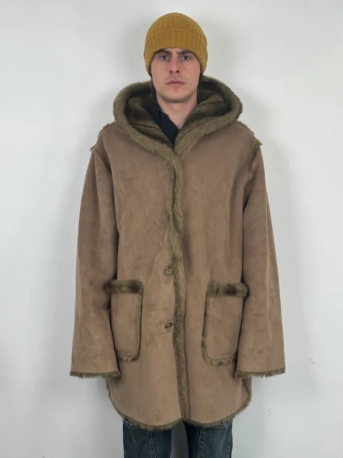 Balmain Faux Fur Reversible Beige Hooded Coat sEKteFX 9