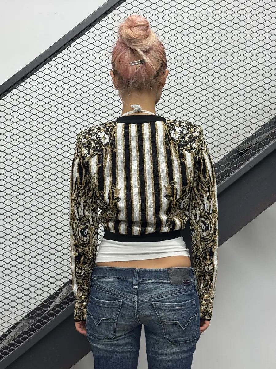 AW2019 Balmain Golden Stripe Cardigan snCmRBW 3