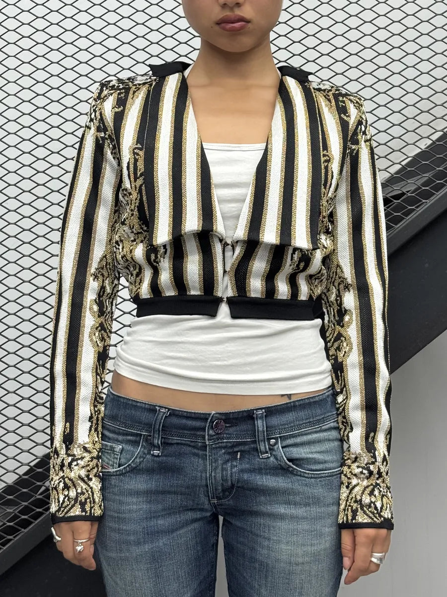 AW2019 Balmain Golden Stripe Cardigan snCmRBW 2