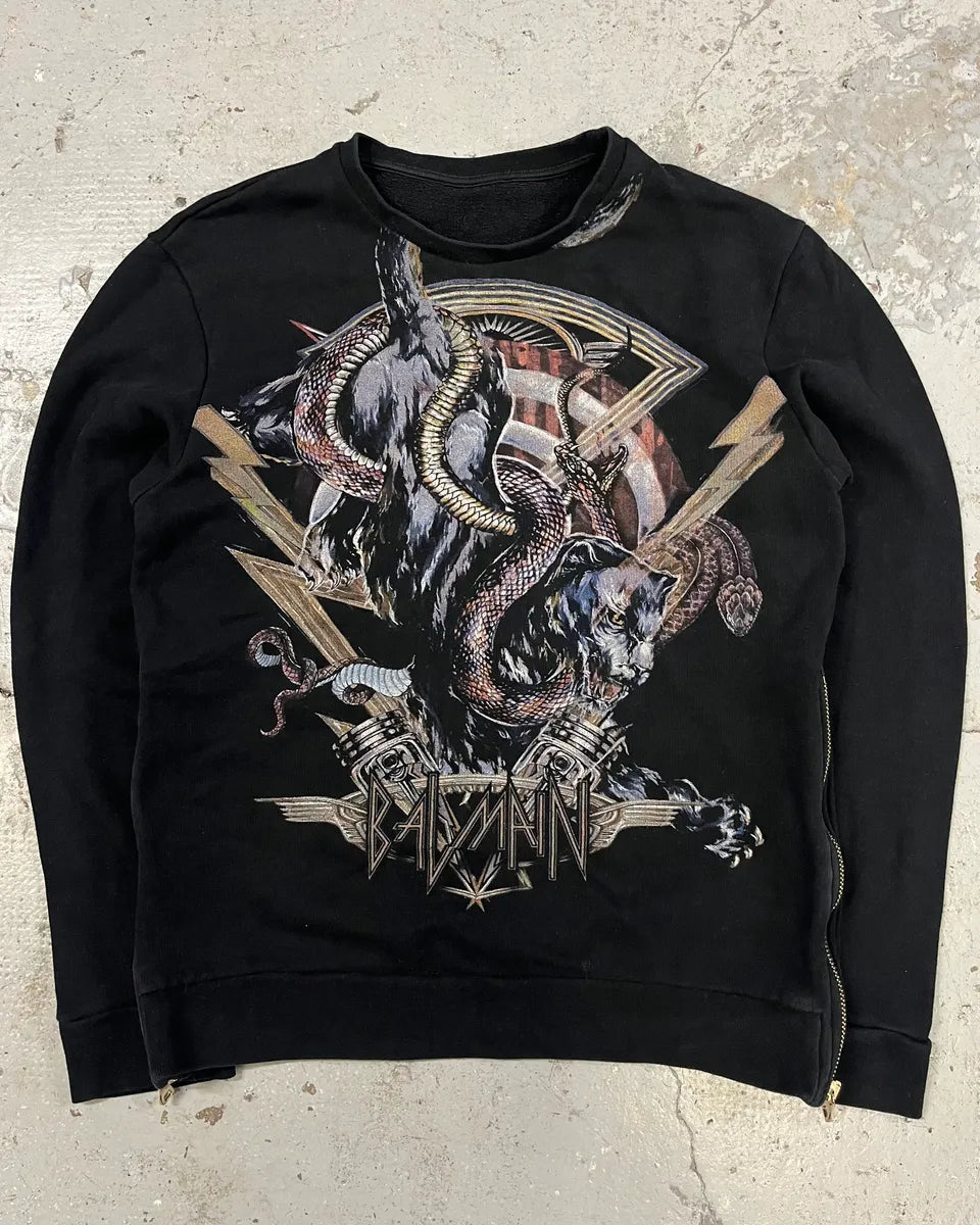 Balmain Graphic Crazy Animals Black Sweater bjsfCaj 0